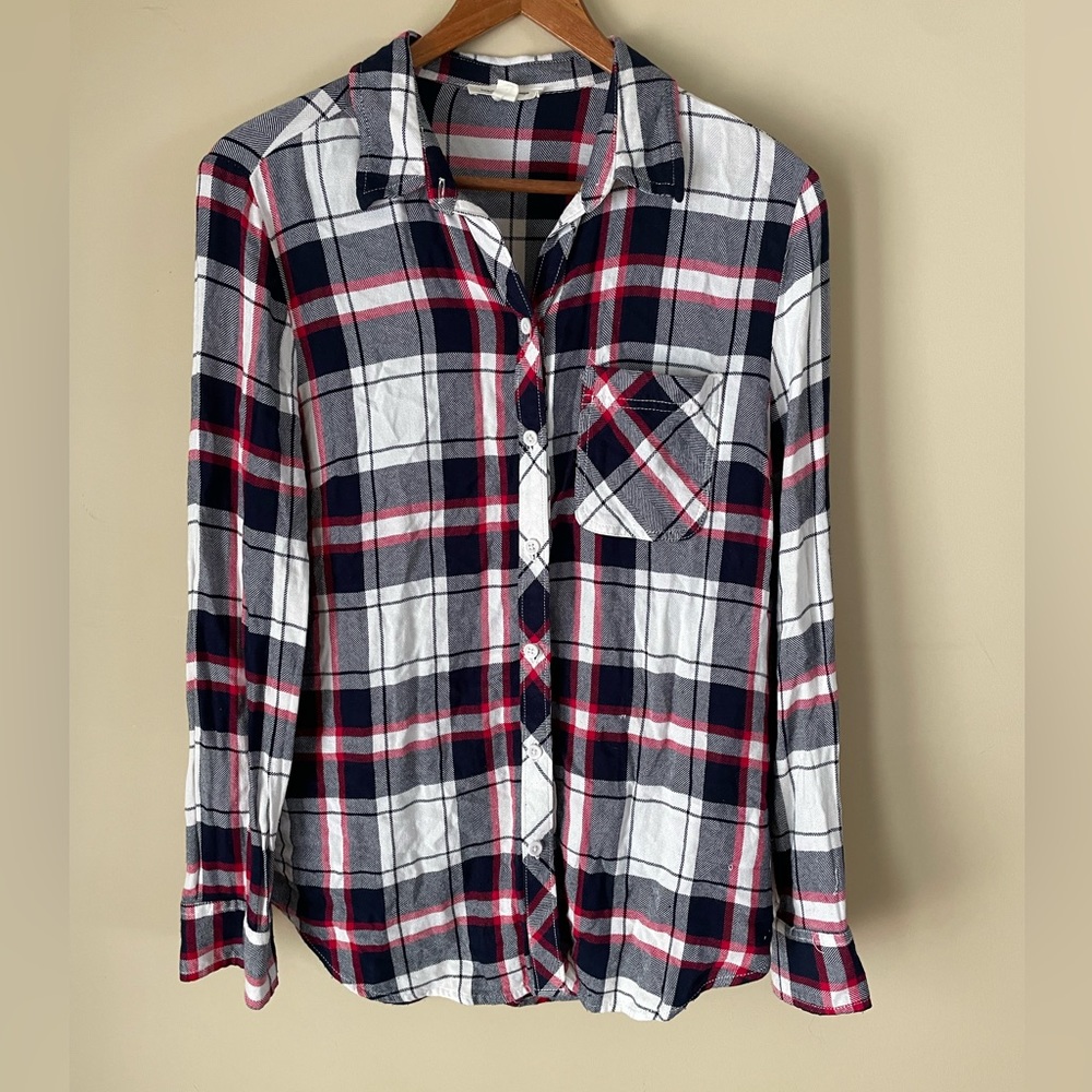 Beachlunchlounge Plaid Button Up Shirt with Back Button Details Size XS